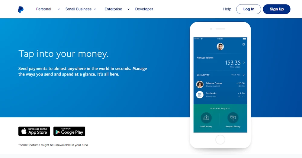 PayPal Website and App Screenshot